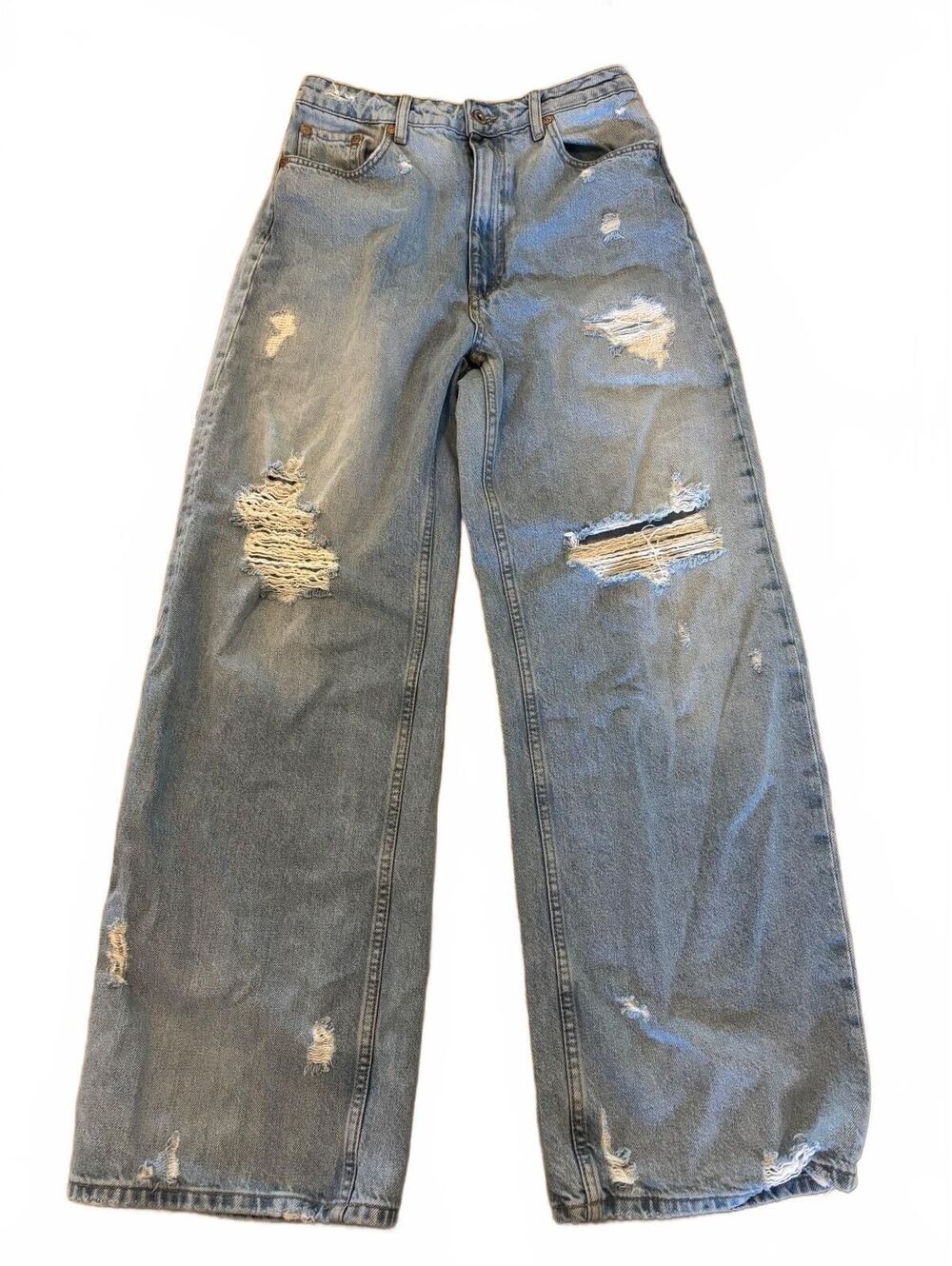 Zara Distressed Baggy Wide Leg Jeans Light Wash Size 4 Y2K Skater
